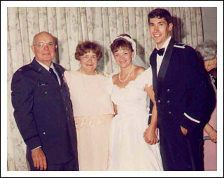 wedding_3 Cathy and her husband on their wedding day, with Cathy’s grandparents